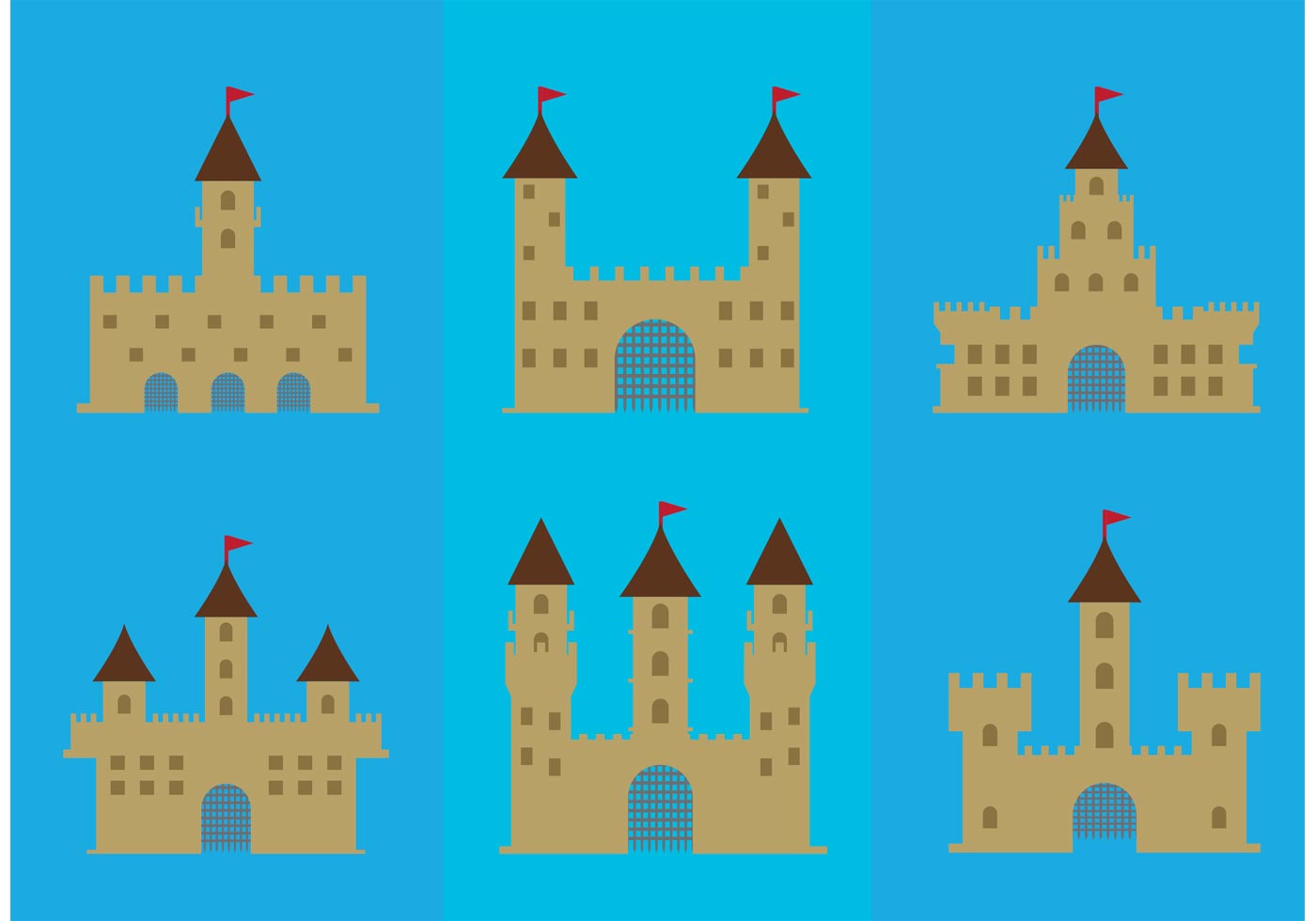 Fort Vector Icon set that resemble the old forts and castles of Europe. 