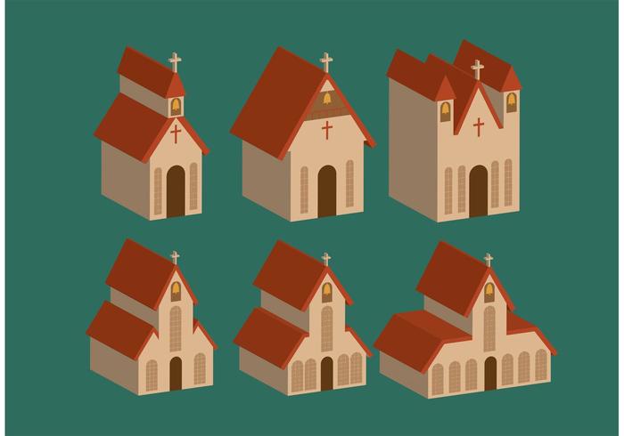 Isometric Country Church Vectors