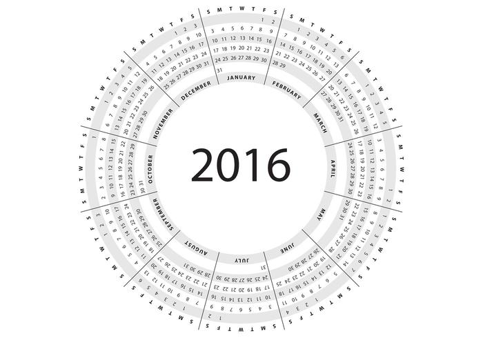 Gray Circular Calendar 2016 Vector