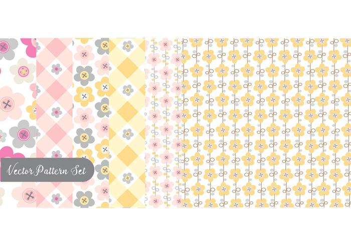 Flowers And Buttons Pattern Vector Set Flowers And Buttons Pattern Vector Set