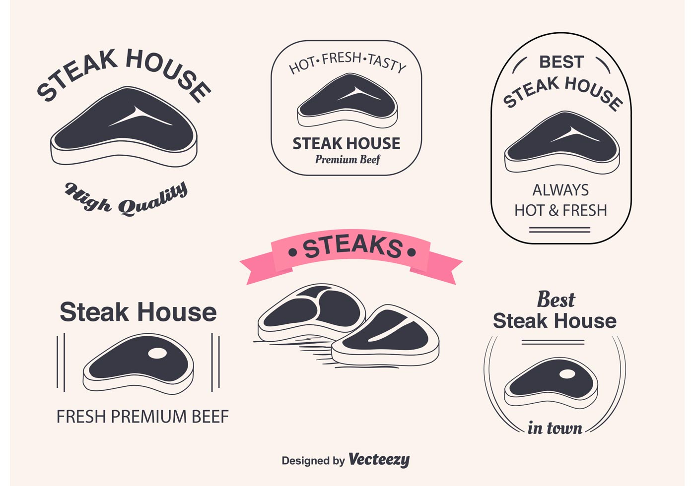 Ham Steak With Bone T Bone Steak Vector Labels - Download Free Vector Art, Stock Graphics