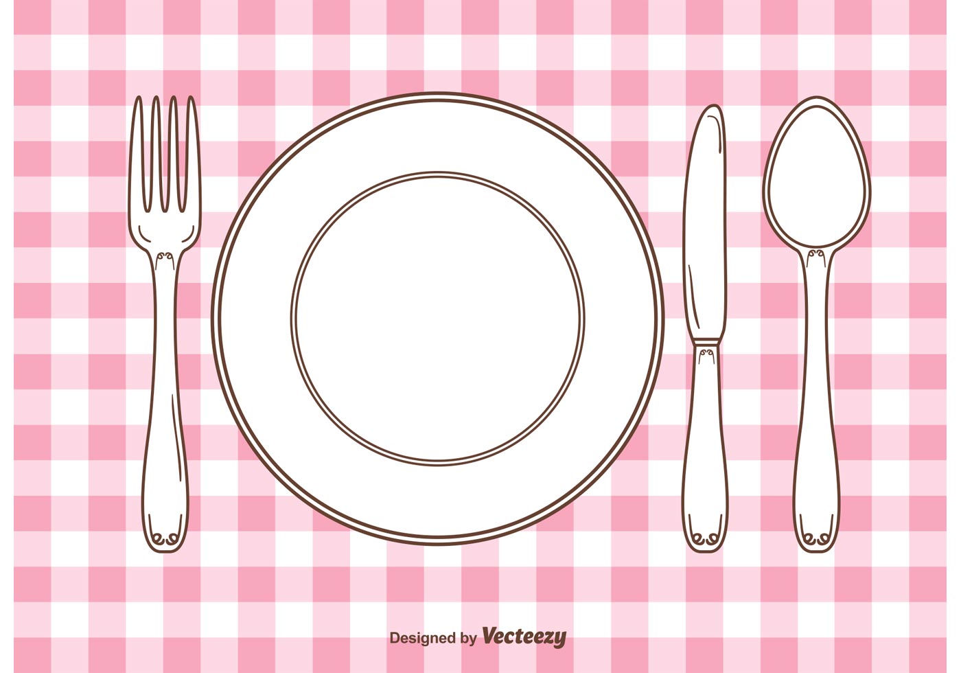 Vector Gingham Dinner Table Setting - Download Free Vector Art, Stock