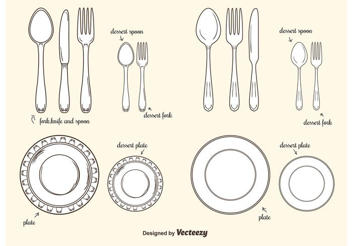 Collection Of Plates And Cutlery Vectors