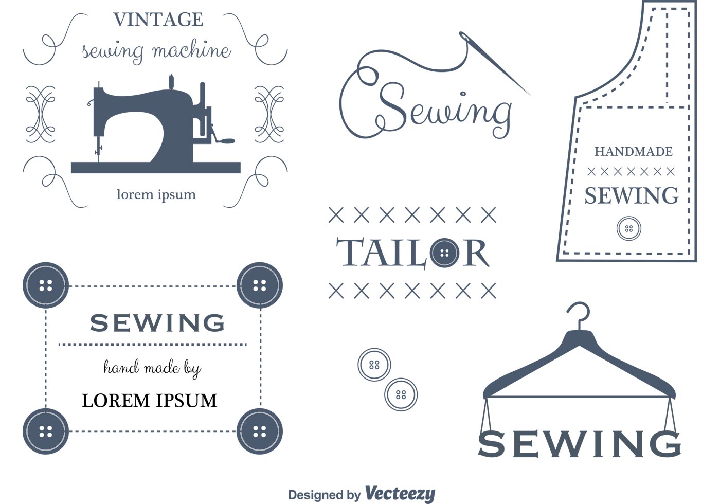 Free vector set of vintage sewing machine labels, emblems and design elemen...