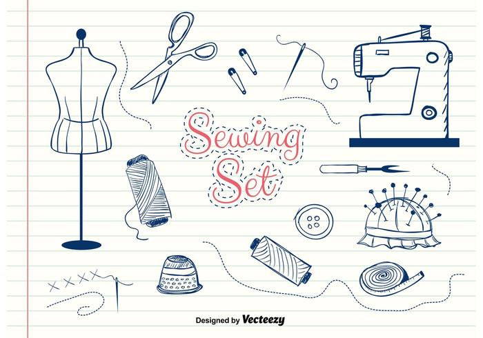 Hand-Drawn Vector Sewing Set