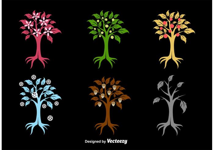 Seasonal Tree Silhouettes vector