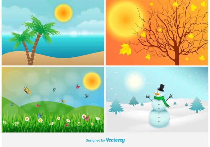 Four Seasons Landscape Illustrations vector