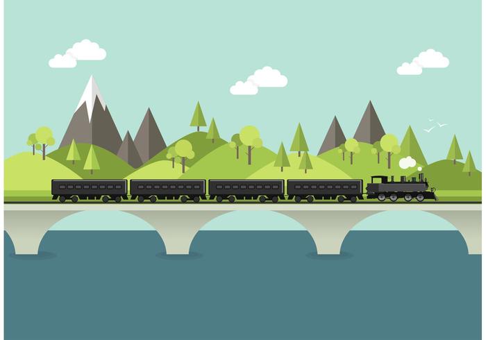 Steam Train In Landscape Vector