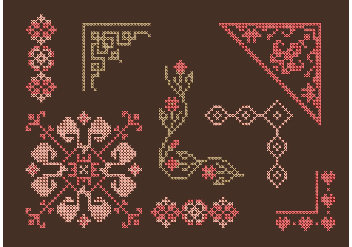 Cross Stitch Border Set 90524 Vector Art at Vecteezy