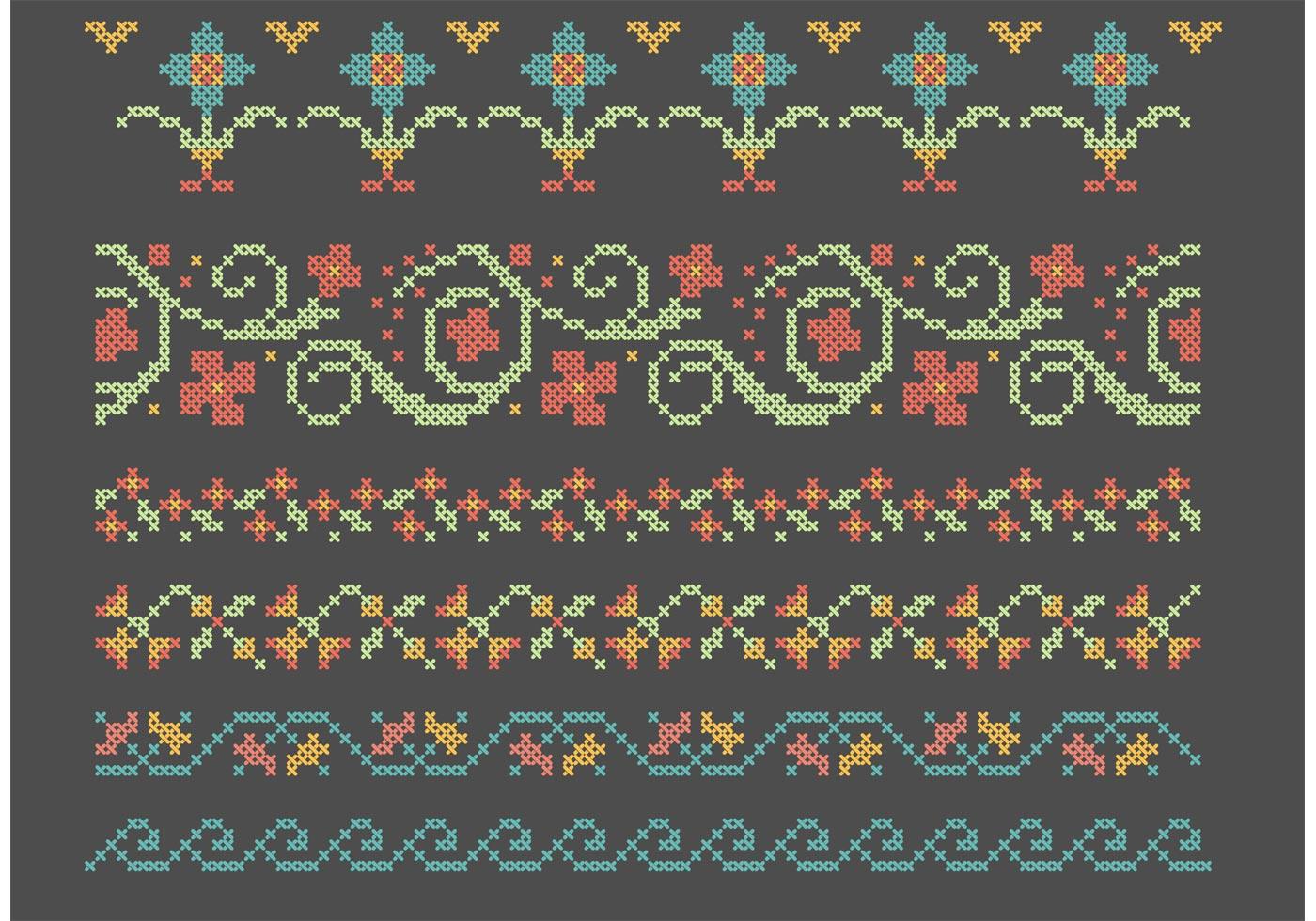 Cross Stitch Flower Border Set 90533 Vector Art at Vecteezy