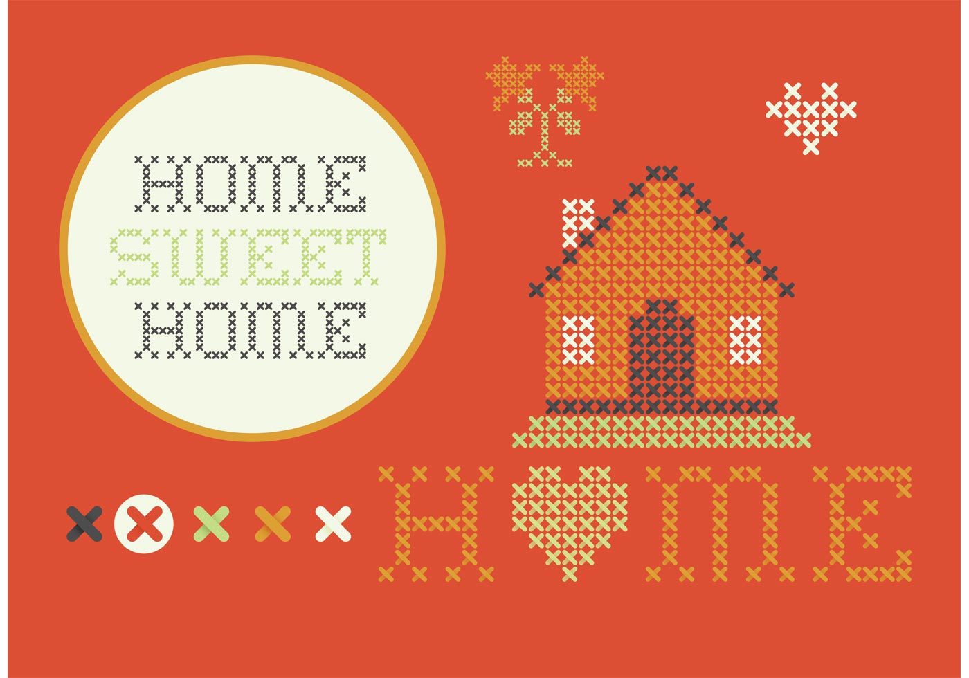 Cross Stitch Home Sweet Home Set 90539 Vector Art at Vecteezy