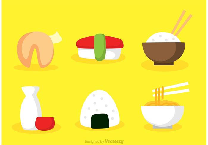 Vector Iconos de comida asiática plana