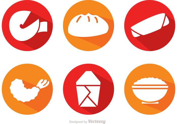 Iconos de sombra de comida china de vector largo