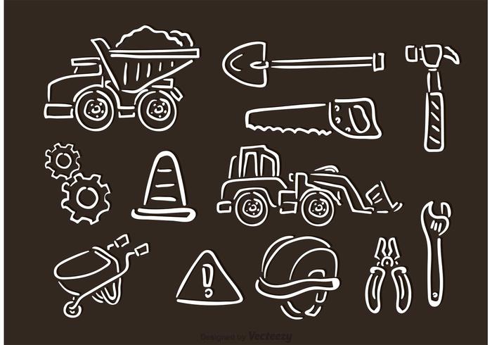 Contruction Chalk Drawn Vector Icons Contruction Chalk Drawn Vector Icons