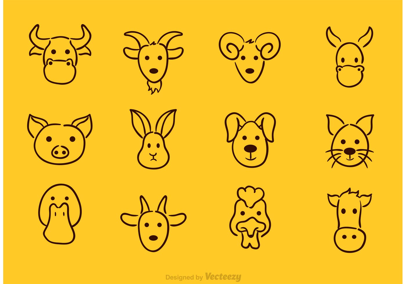 Vector Animal Face Drawing Icons - Download Free Vector Art, Stock