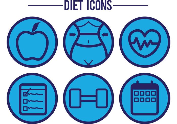 Iconos del vector de la dieta azul