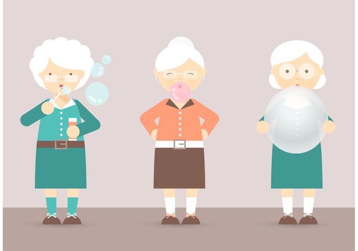 Free Grandma's Blowing Bubbles, Bubblegum And Balloon Vector