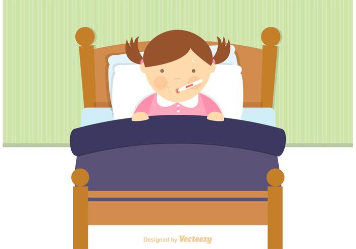 Sick Child In Bed Vector