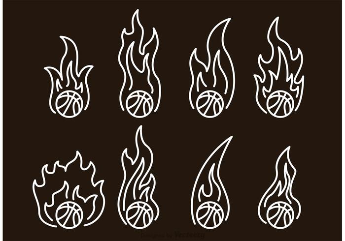 Basketball On Fire Outline Icons vector
