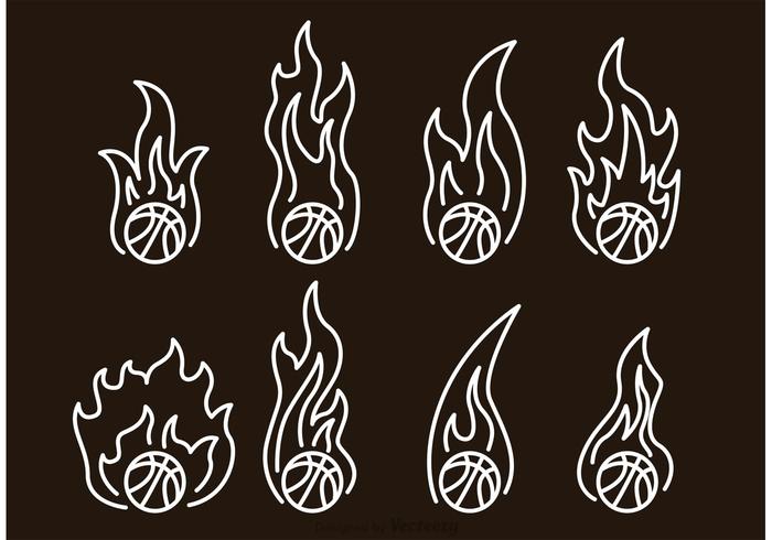 Basketball On Fire Outline Icons vector