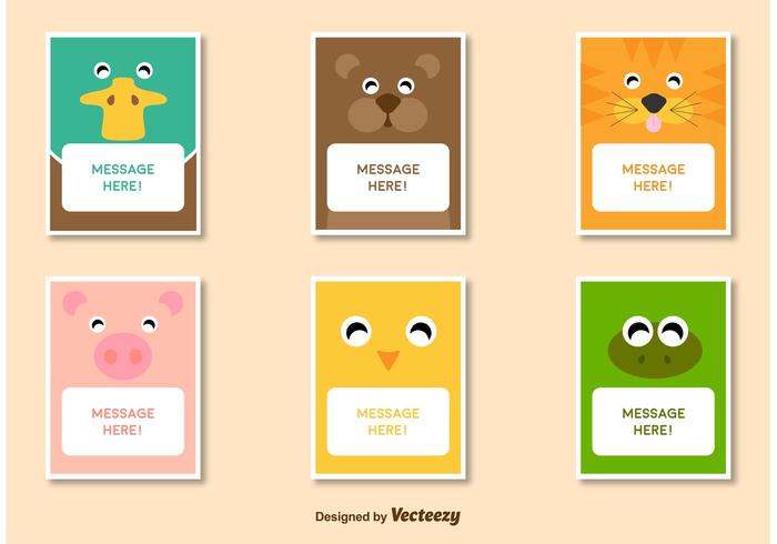 Friendly Animal Characters Card Template Vectors