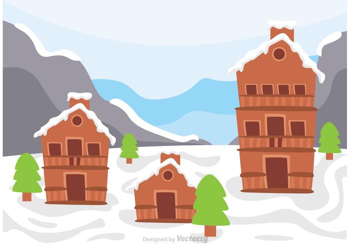 Log Cabin On Snowy Hill Vector