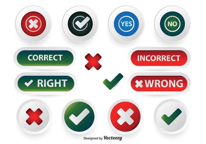 Correct Incorrect Button Set vector