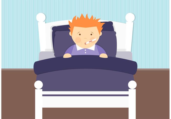 Sick Boy In Bed Vector