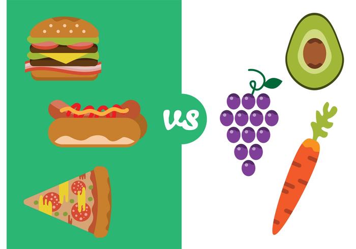 Alimentos saludables versus malos alimentos vector