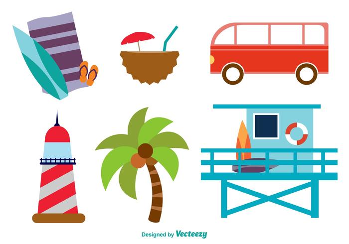 Iconos planos de la playa vector