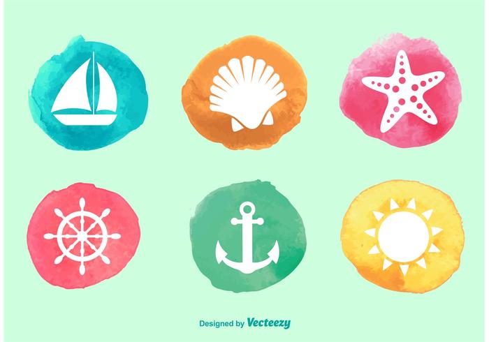 Watercolour ocean icons vector