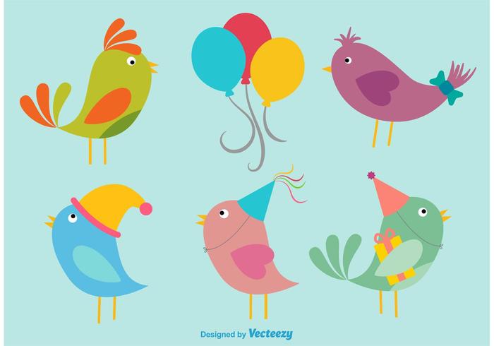 Ilustraciones de pájaros de cumpleaños vector