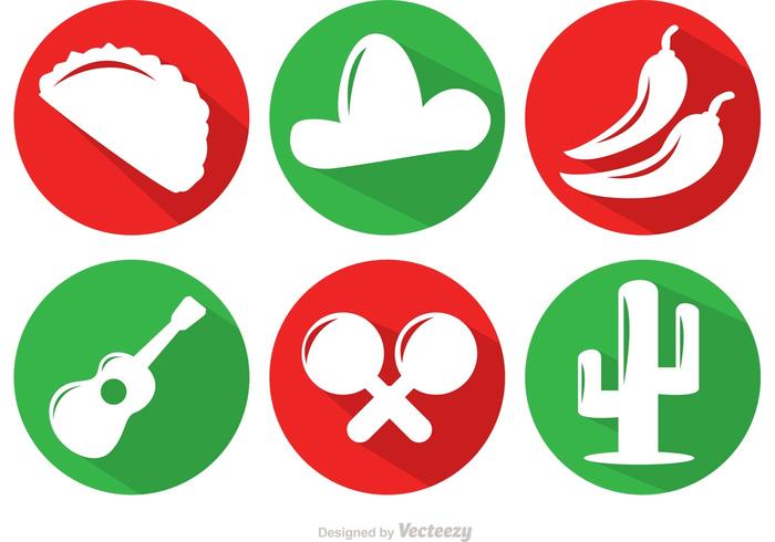 Mexico Long Shadow Icons vector