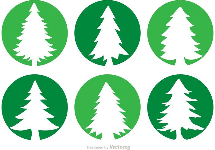 Cedar Trees Circle Vector Icons