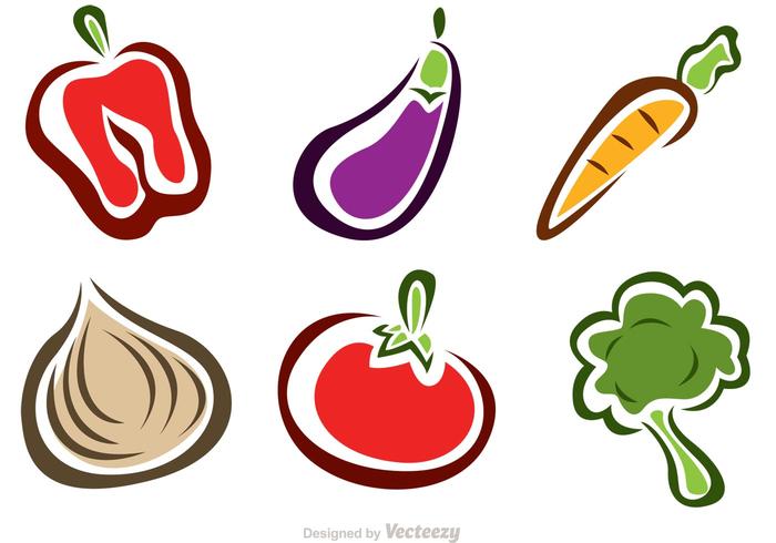 Iconos de alimentos vegetales con estilo vector