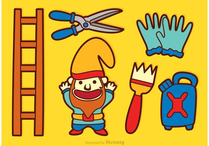 Gnome Garden Cartoon Icons vector