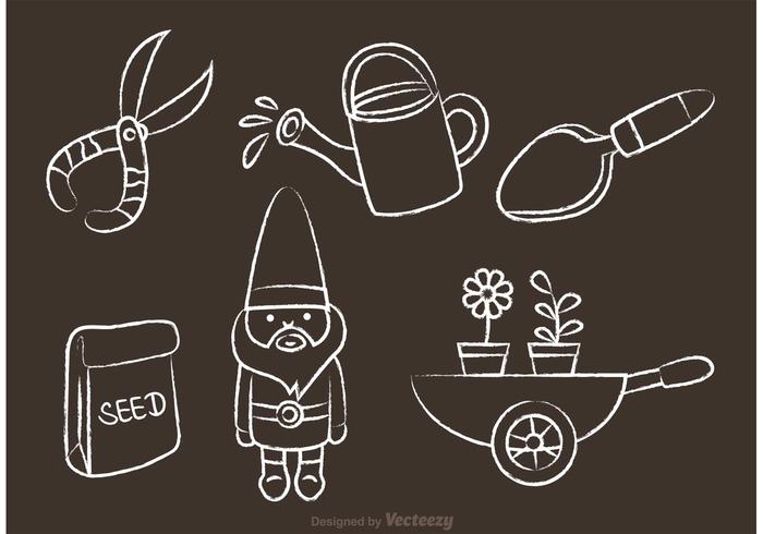 Chalk Drawn Gardening Vector Icons