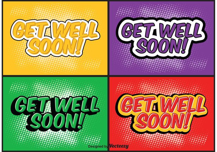 Estilo Comic Get Well Soon Conjunto de Etiquetas vector