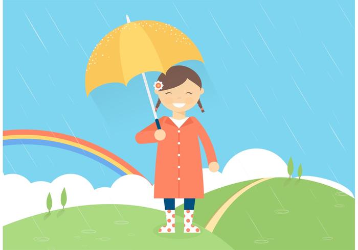 Girl In The Rain Vector Illustration