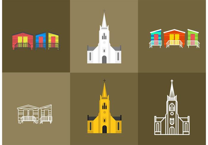 Cape Town Churches and Beach House Vectors Cape Town Churches and Beach House Vectors