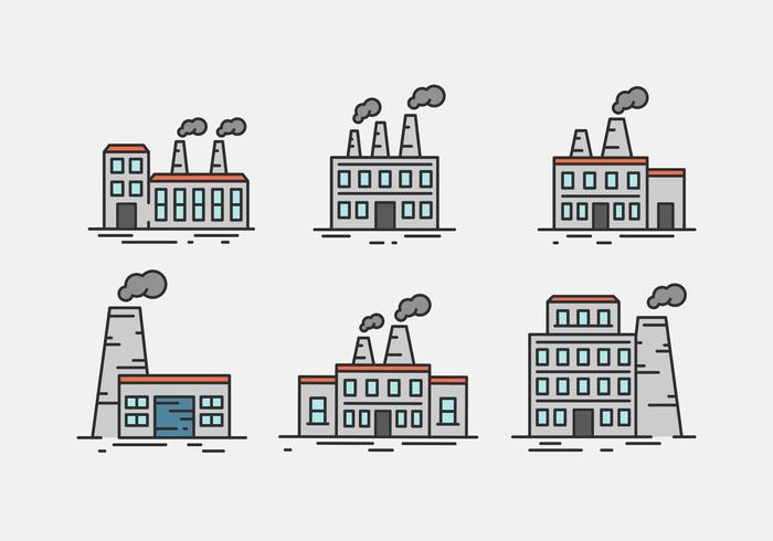 Factory Vector Illustrations In Outline Style Factory Vector Illustrations In Outline Style