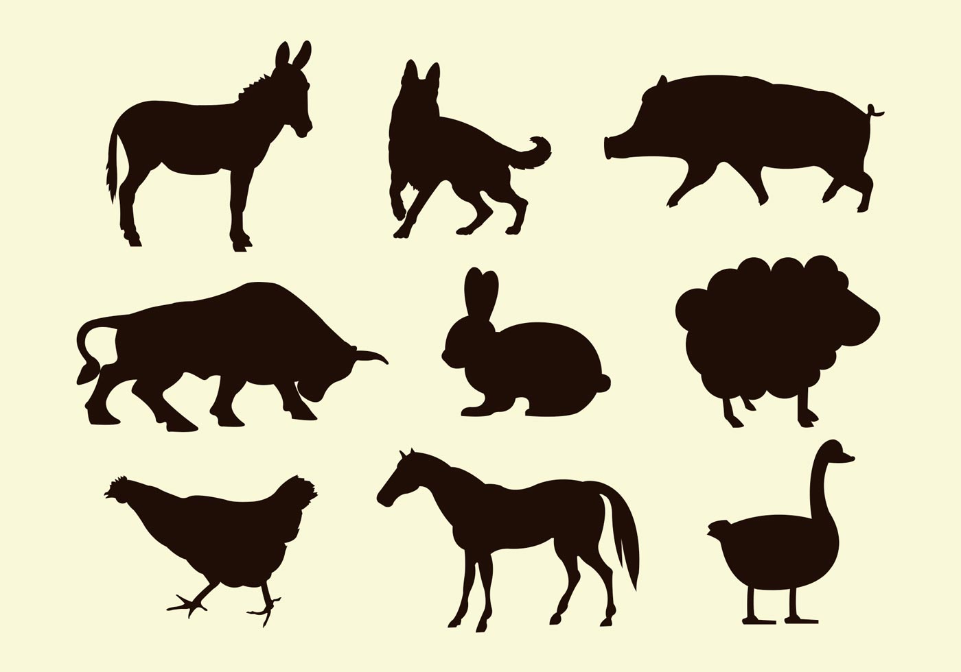 Download Silhouettes of Farm Animal Vectors 91652 Vector Art at Vecteezy