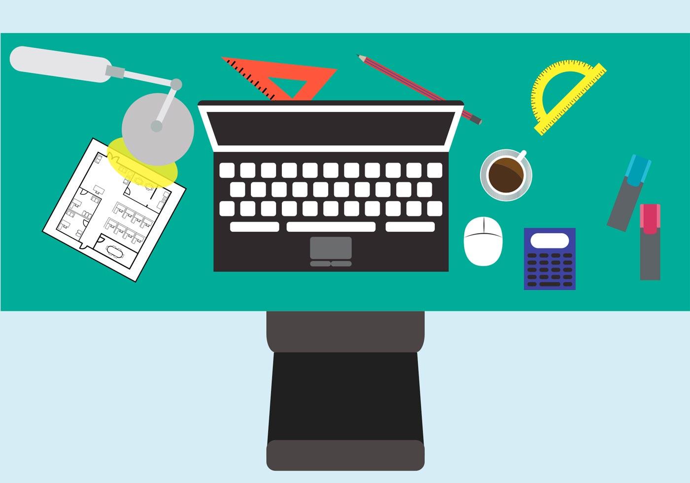 Office Table with Various Vector Elements 91674 Vector Art at Vecteezy