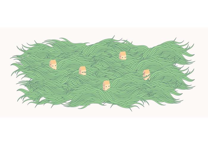 Hand Drawn Flowing Grassy Background Vector