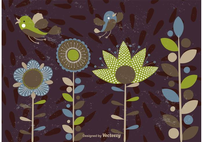 Abstract Flowers Shapes and Birds vector