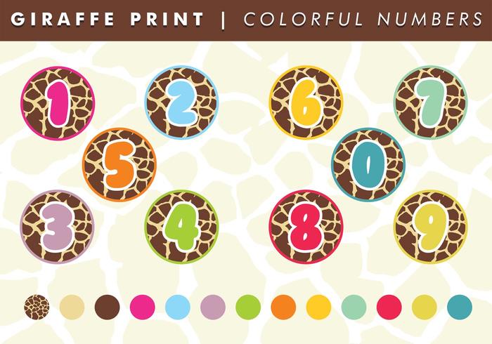 Giraffe Print Colorful Numbers Vector Free