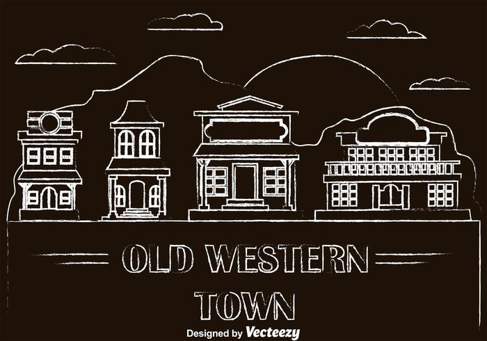 Chalk Drawn Old Western Town Vectors Chalk Drawn Old Western Town Vectors
