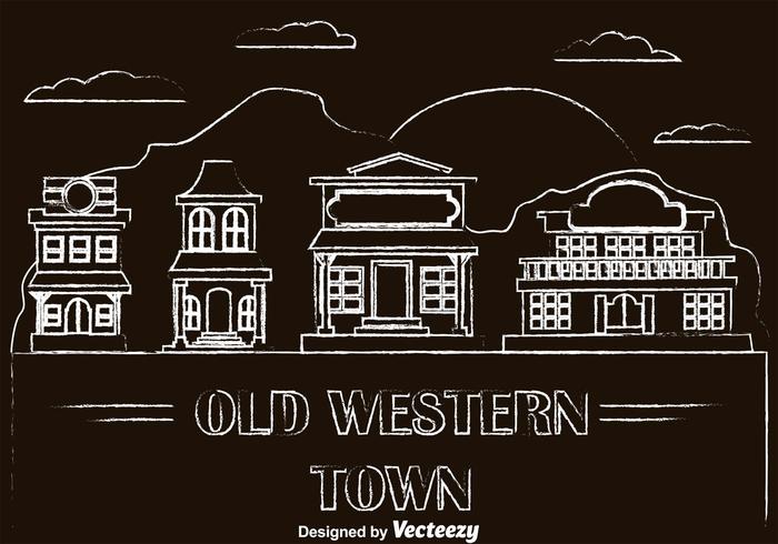 Chalk Drawn Old Western Town Vectors