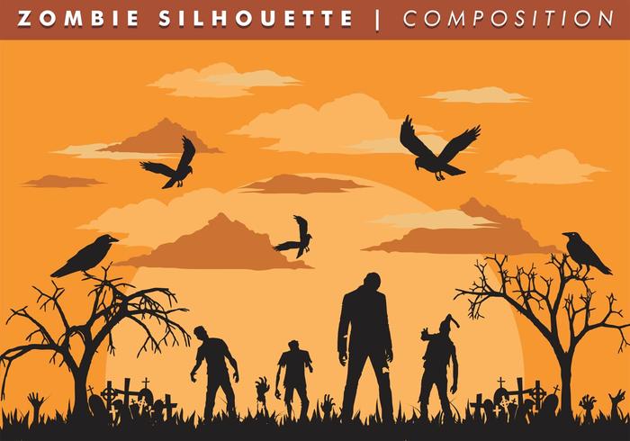 Zombie silueta composición vector libre