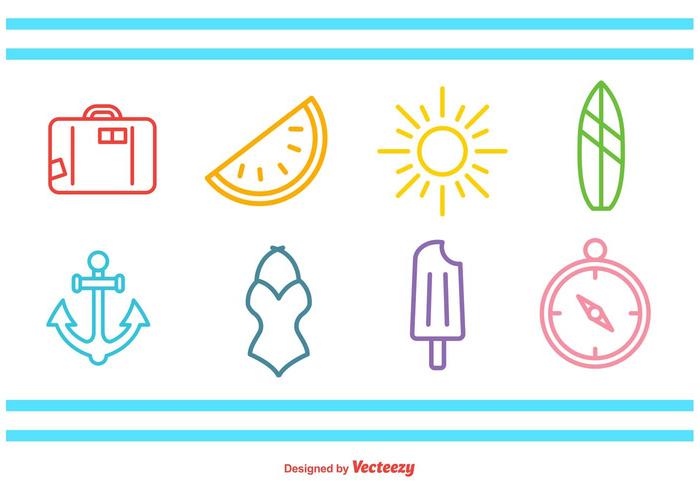 Summer Time Line Icons vector